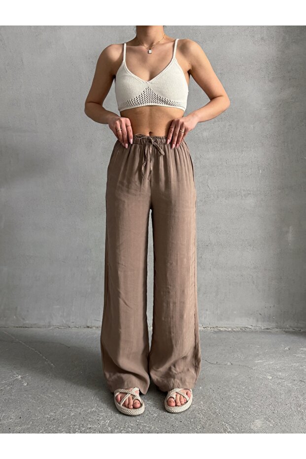 Women's Mink Soft Modal Containing Elastic Waist Palazzo Trousers