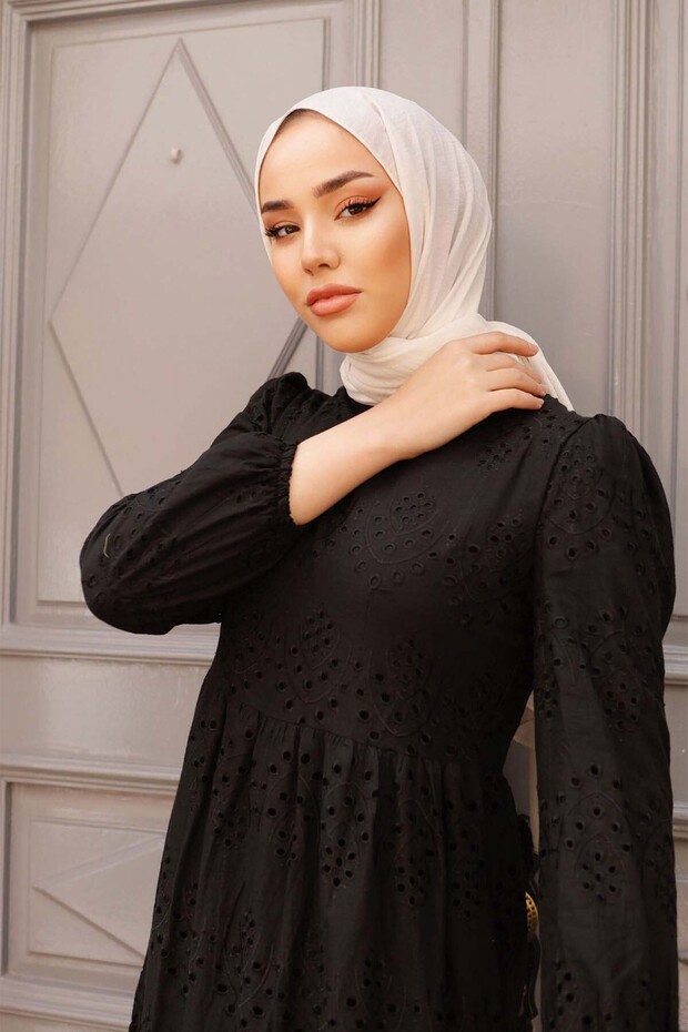 Dantelli Elbise Siyah 1073 - 5
