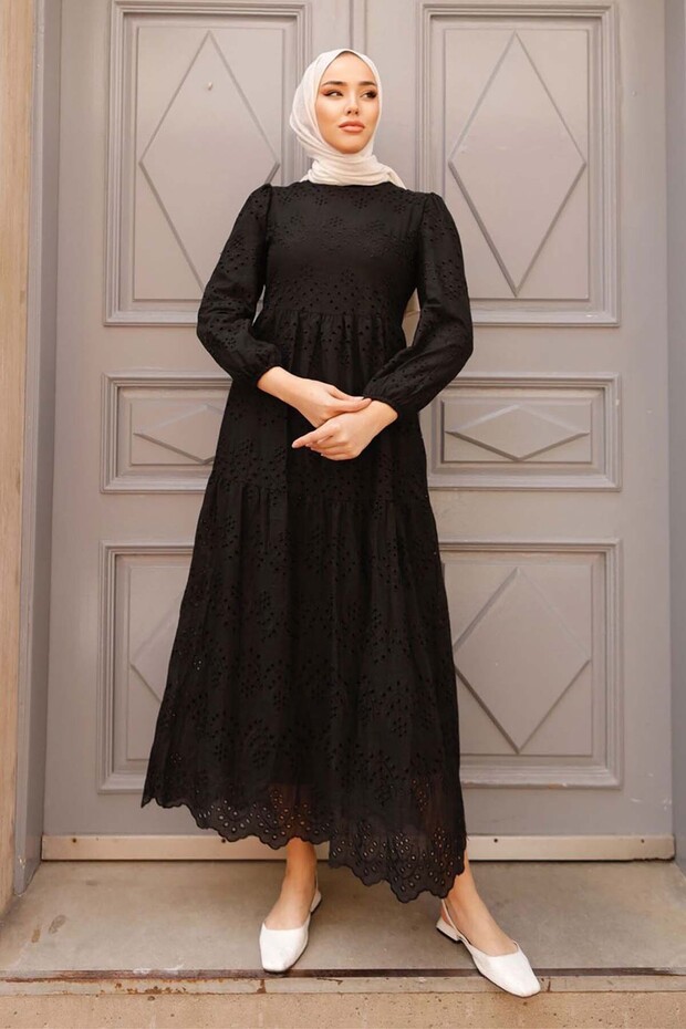 Dantelli Elbise Siyah 1073 - 4