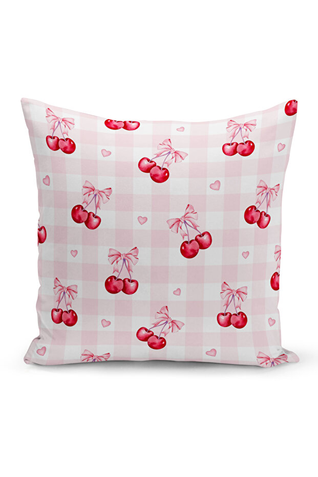 Cherry Series Double Sided Digital Printed Throw Pillow Cover (Cherry with Bow)