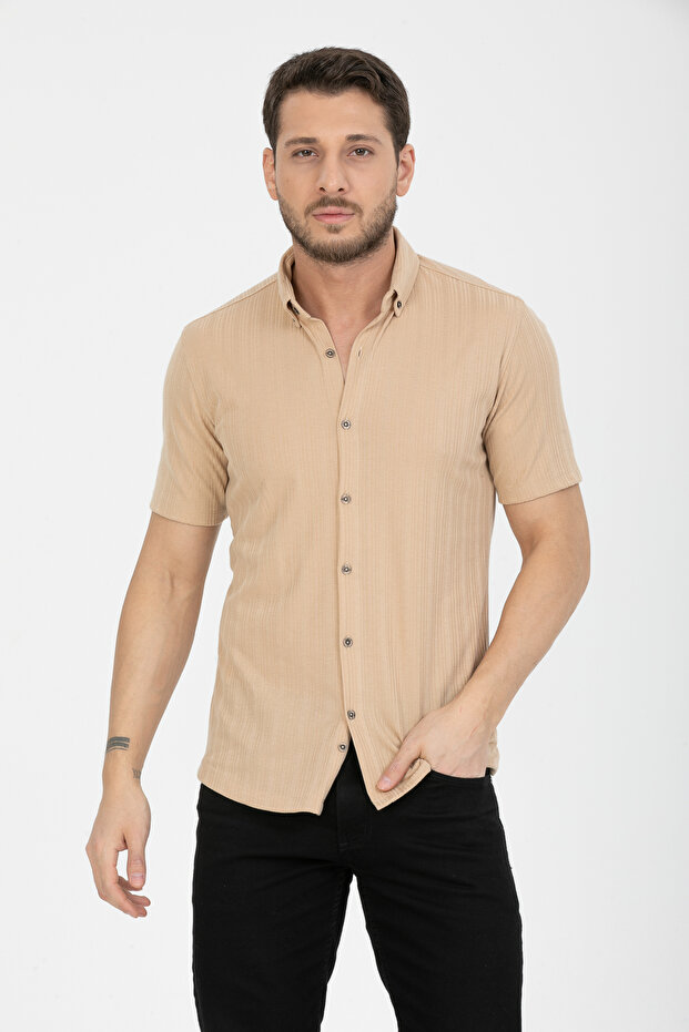 Men's Short Sleeve Slim Fit Knitted Shirt 2583