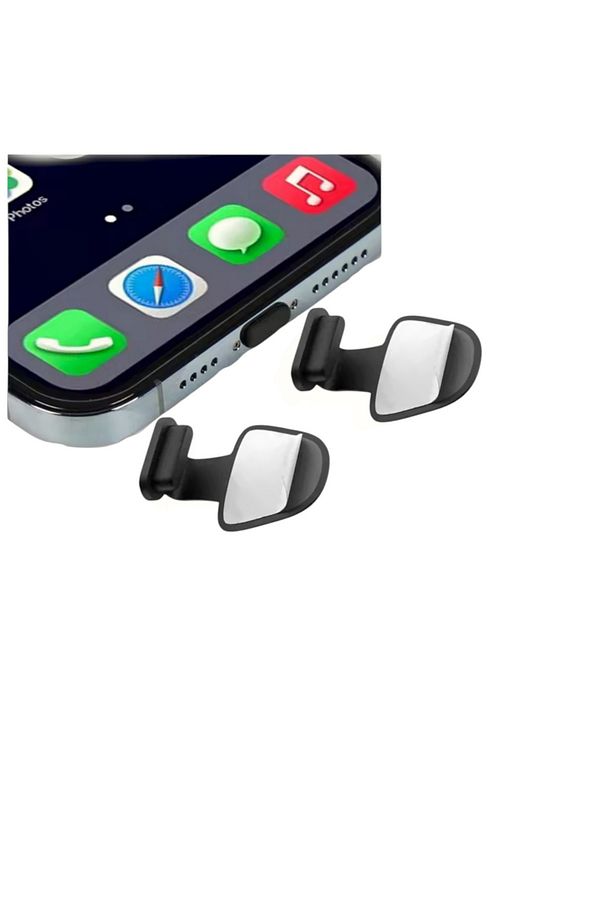 İphone 6-7-8-11-12-13-14 Modeller Ile Uyumlu Yapışkanlı Şarj Yeri Koruma Tıpası Slikon 2 Ad Siyah - 3
