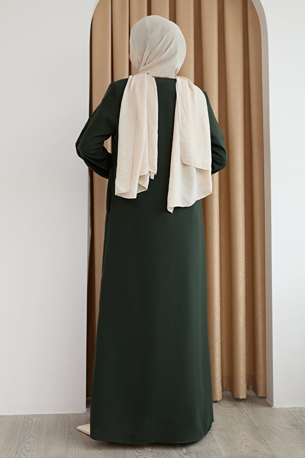 فستان كاكي منقوش بحجر قطرة - 3