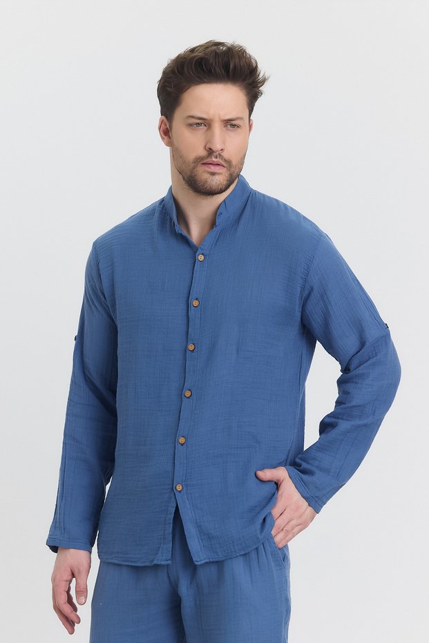 Men's Shirt - Muslin Judge Collar Long Sleeve Men's Shirt-4050