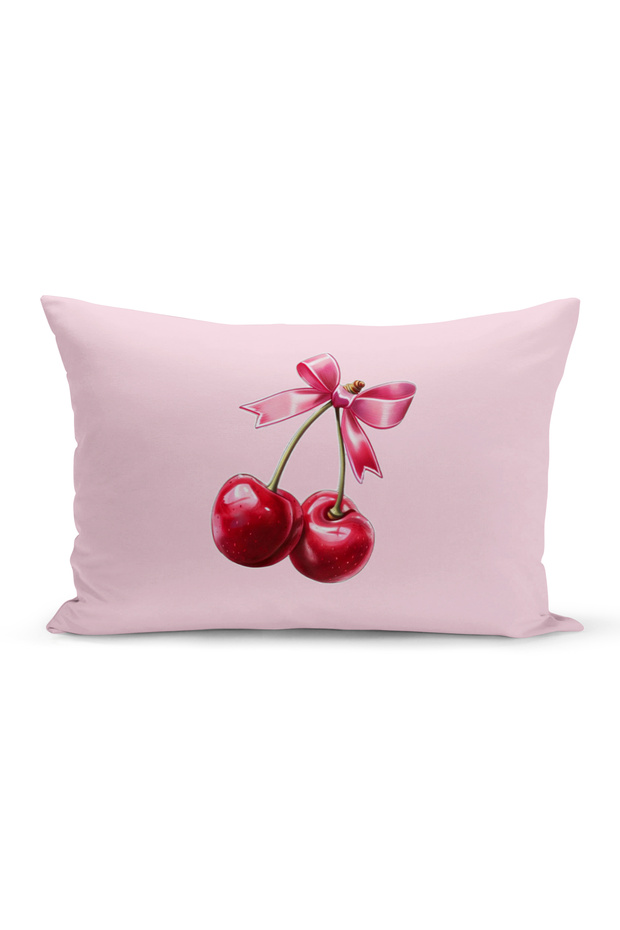 Cherry Series Double Sided Digital Printed Throw Pillow Cover (Cherry with Bow)
