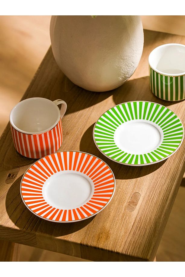 LCW HOME Karışık Çizgi Desenli 2 Kişlik Porselen Kahve Fincan Takımı 90 Ml - 4