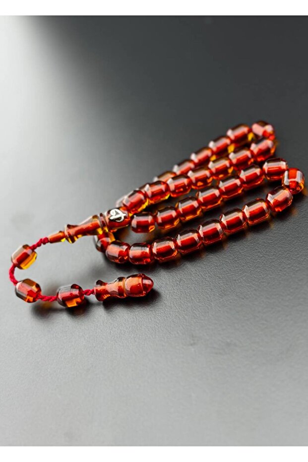 Elif-Vav İşlemeli Ateş kehribar Tesbih Hcz-Model HMGF - 3