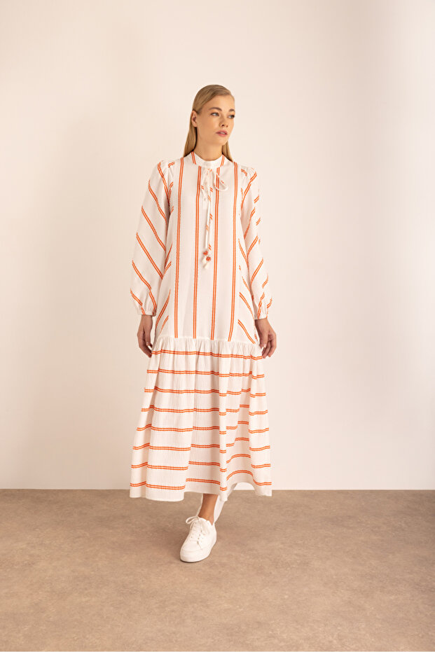 Çizgili Vual Elbise - 3