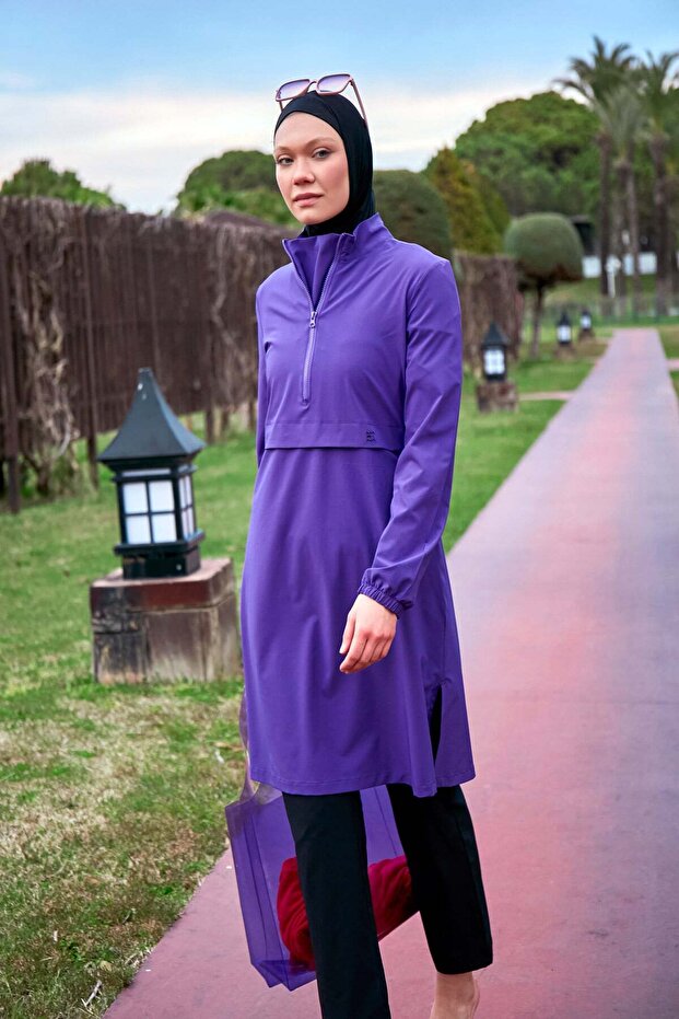 Purple Full Covered Parachute Fabric Hijab Swimsuit - M2409