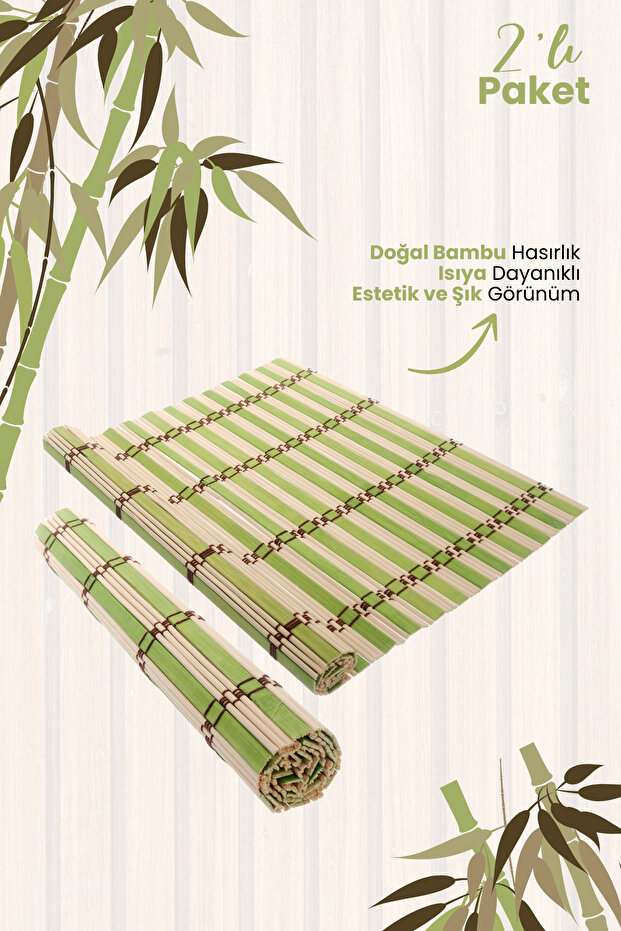 2'li Bambu Katlanabilir Doğal Hasırlık - 1