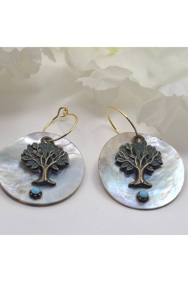 Mother of Pearl Handmade Tree of Life Women's Earrings