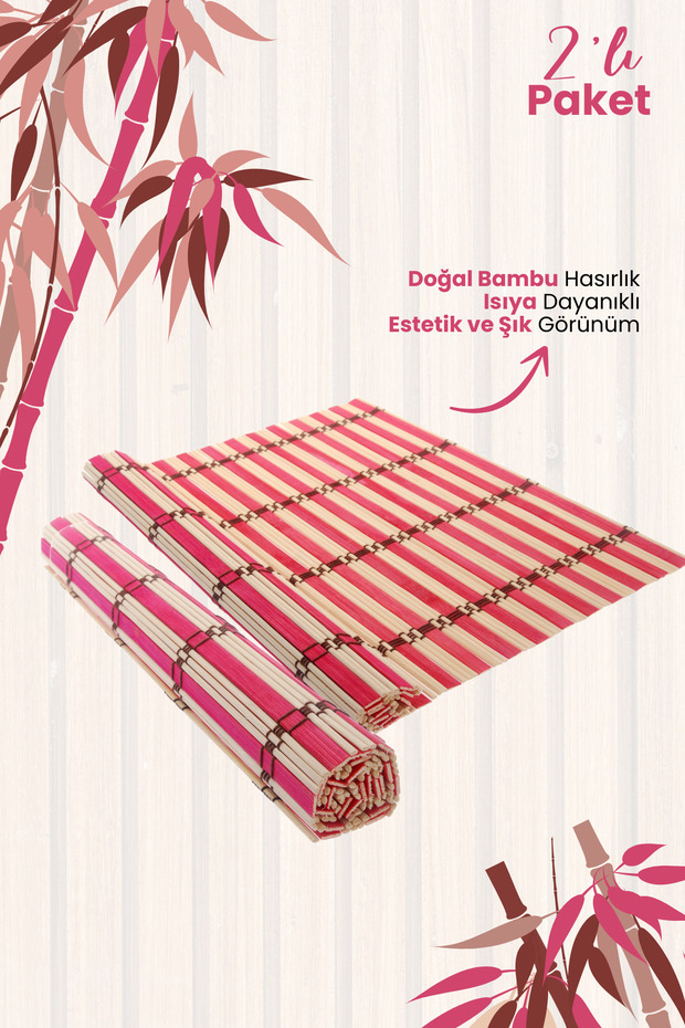 2'li Bambu Katlanabilir Doğal Hasırlık - 1