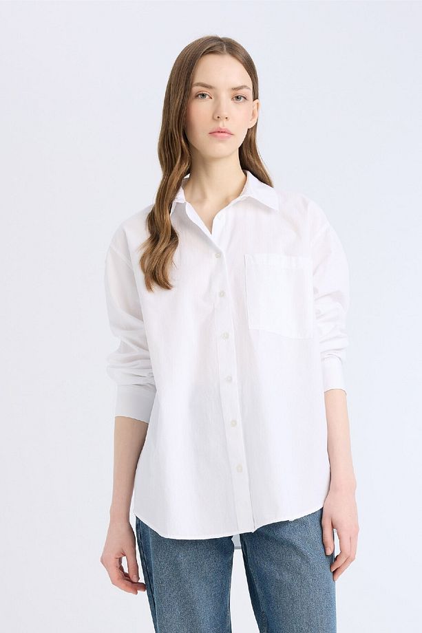 Oversize Geniş Kalıp Tek Cepli Poplin Uzun Kollu Gömlek D9174ax25sp - 3