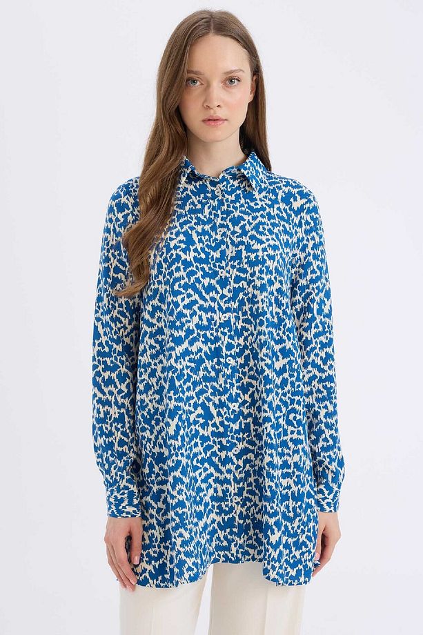 Regular Fit Desenli Uzun Kollu Tesettür Gömlek Tunik Z5833az25sp - 1