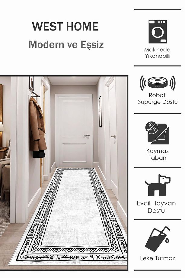 Makinede yıkanabilir kaymaz taban leke tutmaz mutfak halısı salon halısı ve yolluk - 2