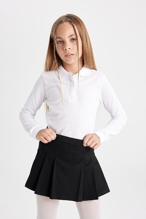 Kız Çocuk Siyah Basic Düz Beli Lastikli Pileli Twill Okul Eteği C7740a824au - 5