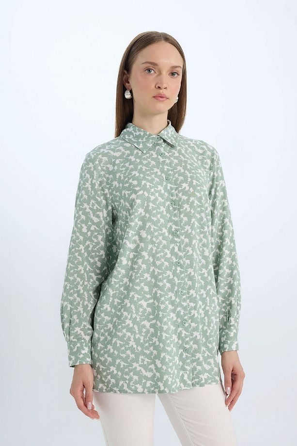 Regular Fit Desenli Uzun Kollu Tesettür Gömlek Tunik Z5833az25sp - 3