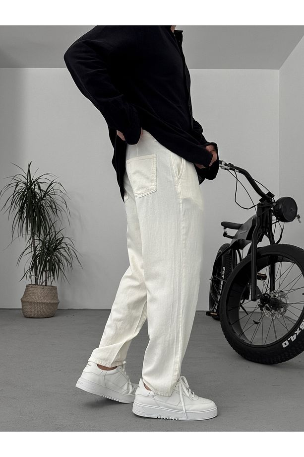 Ekru Dokulu Basic Pamuk Pantolon RES-1077 - 4