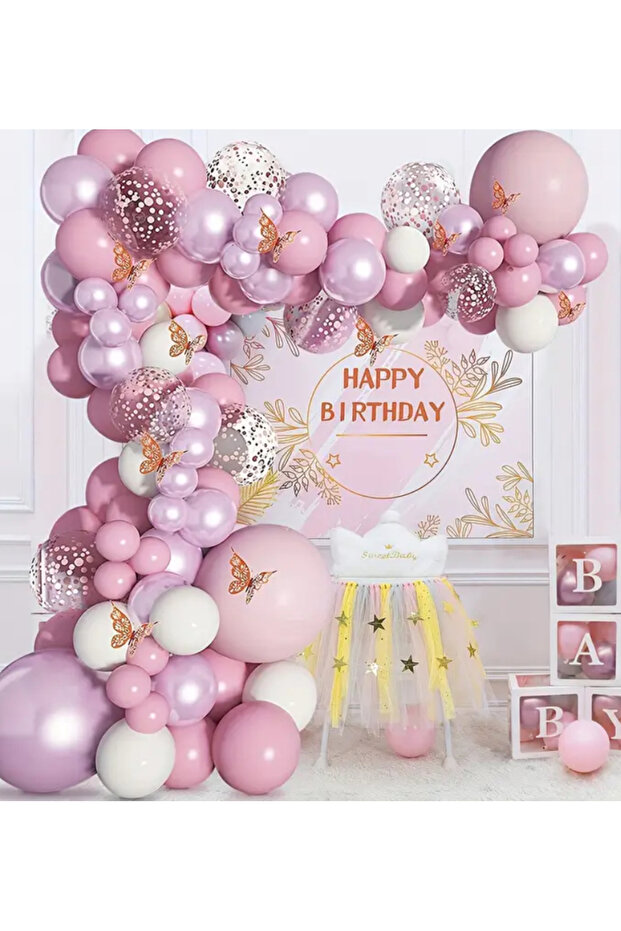 Powder Pink White Transparent Sequin Chrome Pink Balloon Chain Set of 100