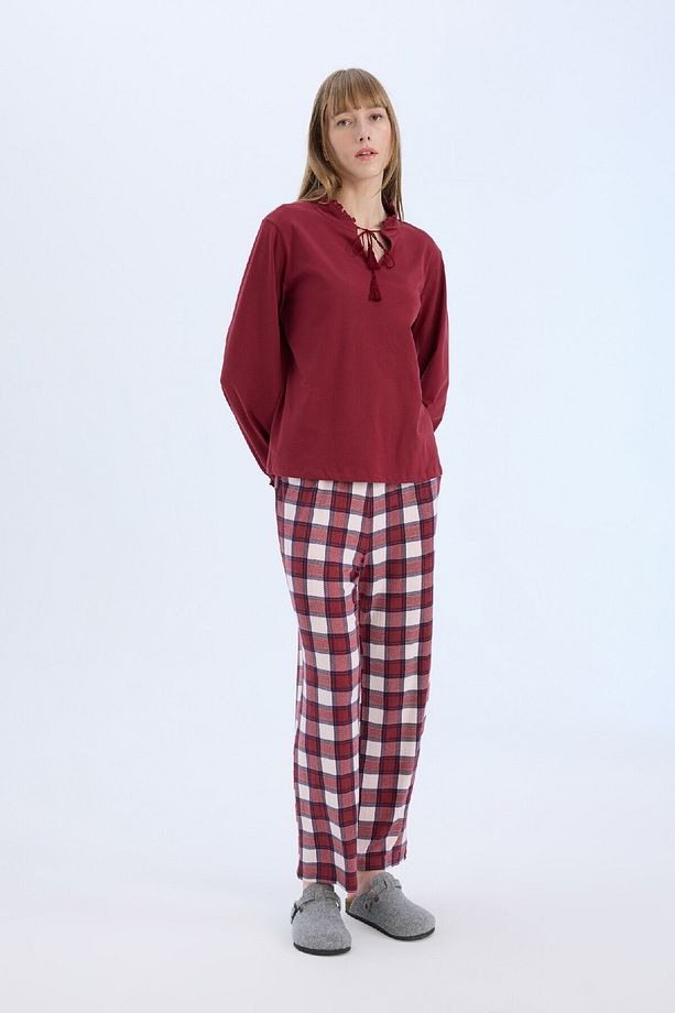 Pijama Takımı Regular Fit Uzun Kollu Üst Kareli Uzun Alt-fall In Love E2353ax24wn - 2
