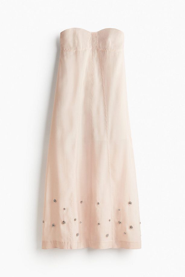 İşlemeli Bandeau Elbise - 4