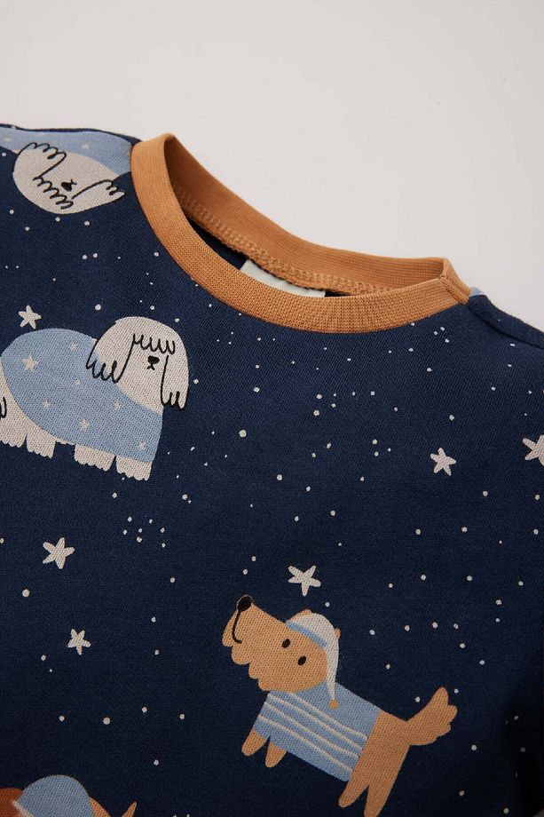 Erkek Bebek Pijama Takımı Bisiklet Yaka Baskılı Uzun Kollu Üst Beli Lastikli Uzun Alt D7156A524WN - 3