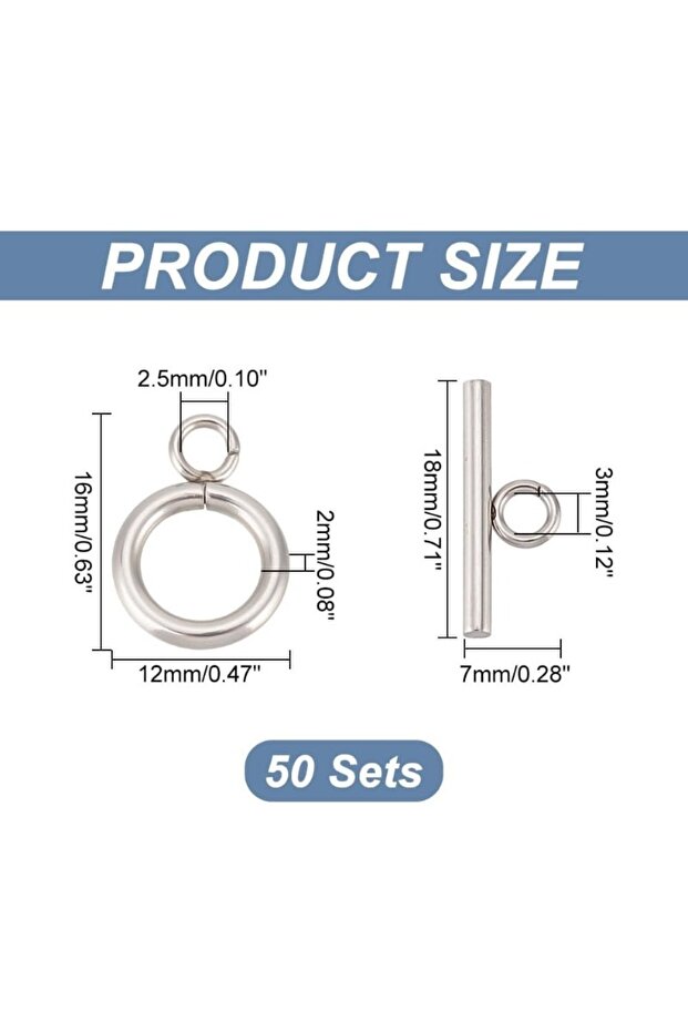 50set 50 Sets 304 Stainless Steel Ring Toggle Clasps IQ Toggle Clasps & Tbar Clasps Metal Material R