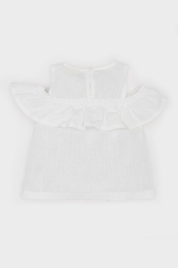 Kız Bebek Bisiklet Yaka Flamlı Poplin Kısa Kollu Bluz E2849a525sm - 4