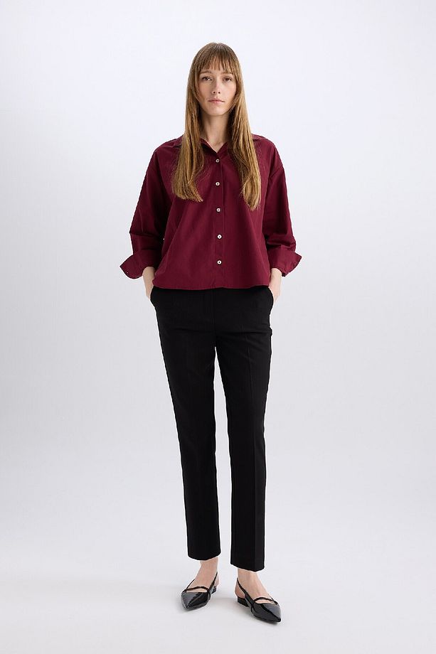 Oversize Geniş Kalıp Poplin Basic Düz Uzun Kollu Gömlek E2677ax24wn - 2