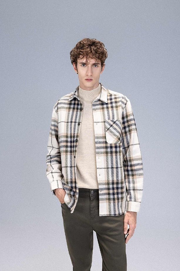 Regular Fit Polo Yaka Kareli Flanel Uzun Kollu Gömlek E2763ax24wn - 3