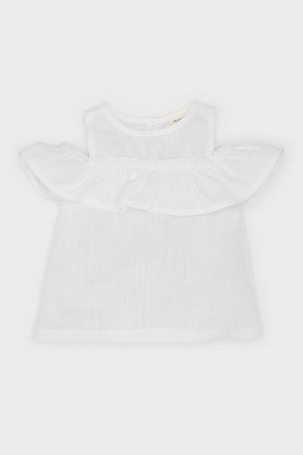 Kız Bebek Bisiklet Yaka Flamlı Poplin Kısa Kollu Bluz E2849a525sm - 1