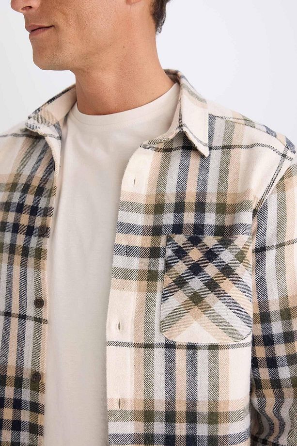 Regular Fit Polo Yaka Kareli Flanel Uzun Kollu Gömlek E2763ax24wn - 8