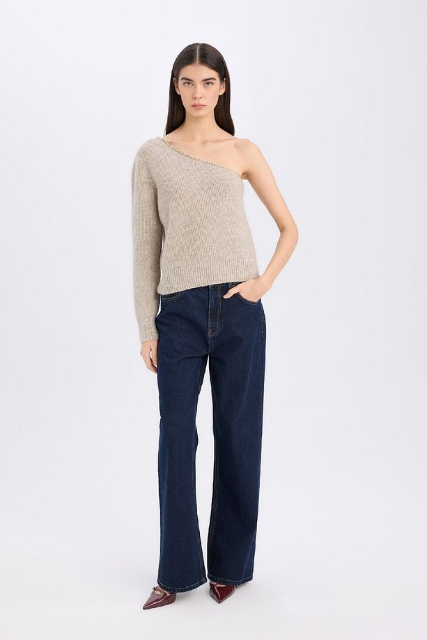 Regular Fit Tek Omuzlu Basic Düz Triko Kazak E2308ax24wn - 2
