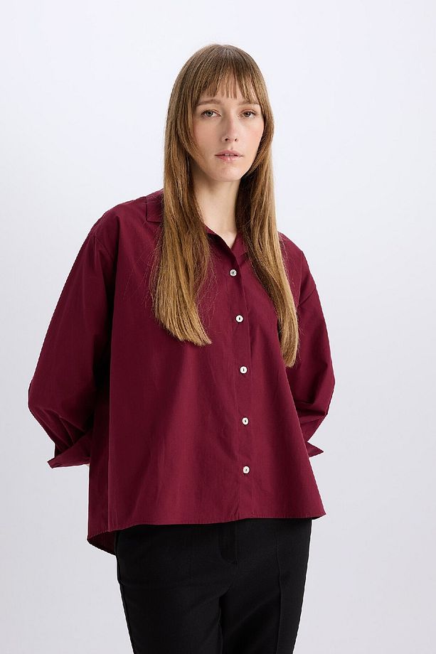 Oversize Geniş Kalıp Poplin Basic Düz Uzun Kollu Gömlek E2677ax24wn - 4