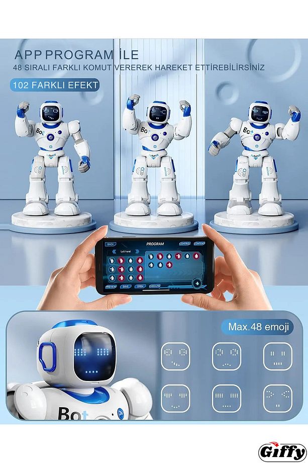 Uzaktan Kumandalı Akıllı Robot Yapay Zeka Telefon,Kumanda ve Ses Kontrollü Şarjlı İnteraktif Robot - 4