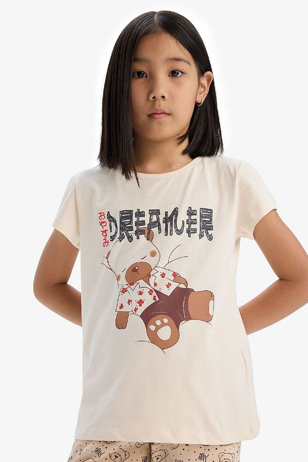Kız Çocuk Pijama Takımı Baskılı Kısa Kollu Üst Desenli Alt E2222a825sp - 4