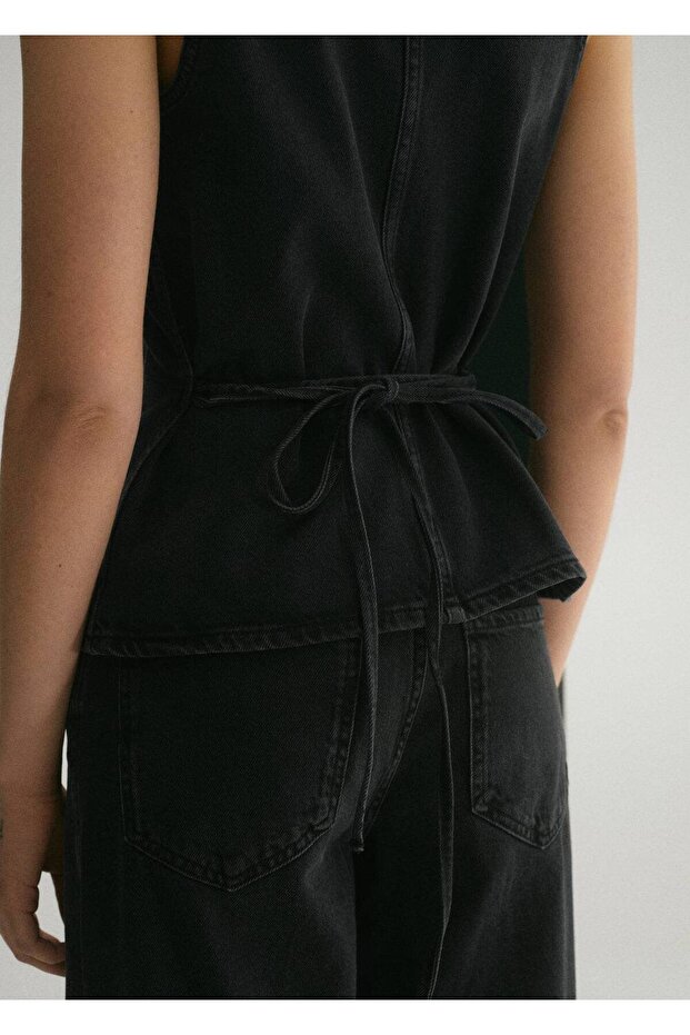 Jeansweste mit Bindebanddetail - 4