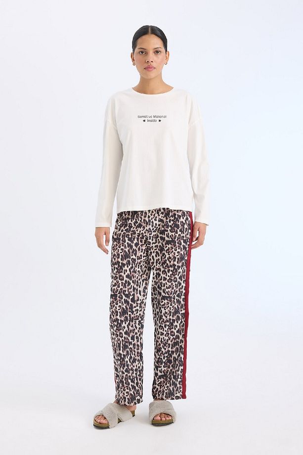 Pijama Takımı Regular Fit Uzun Kollu Baskılı Üst Leopar Desenli Uzun Alt-fall In Love E2352ax24wn - 1