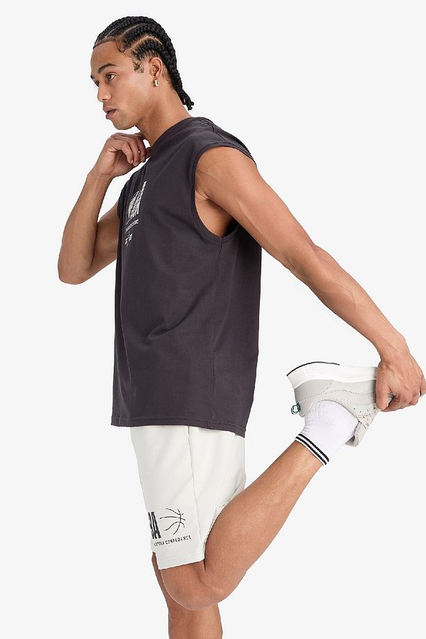 DeFactoFit NBA Wordmark Oversize Geniş Kalıp Bisiklet Yaka Atlet E2750AX25SM - 4