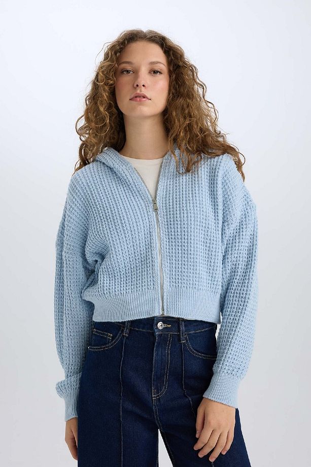 Regular Fit Kapüşonlu Fermuarlı Triko Hırka E2269AXNS - 4
