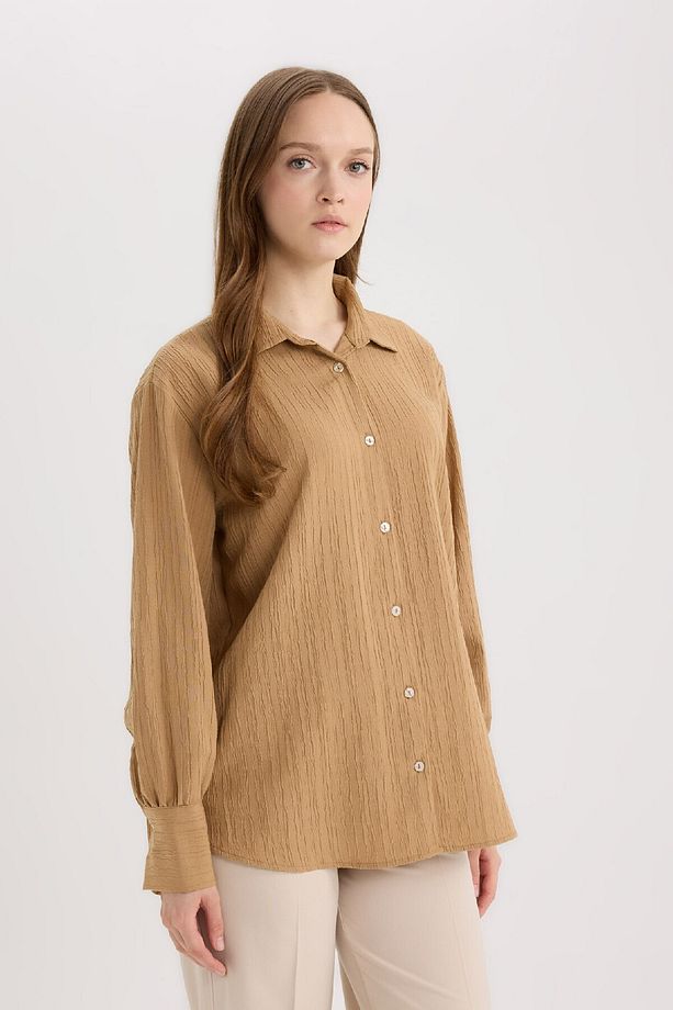Regular Fit Basic Düz Uzun Kollu Gömlek Tunik E1628AX25SP - 7