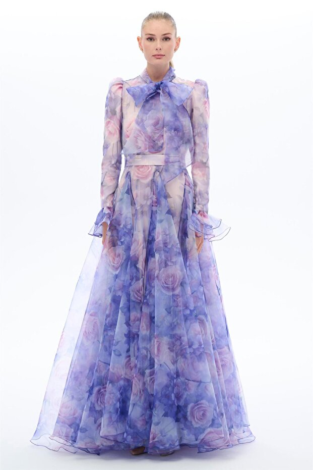 PATTERNED ORGANZA DRESS Lilac