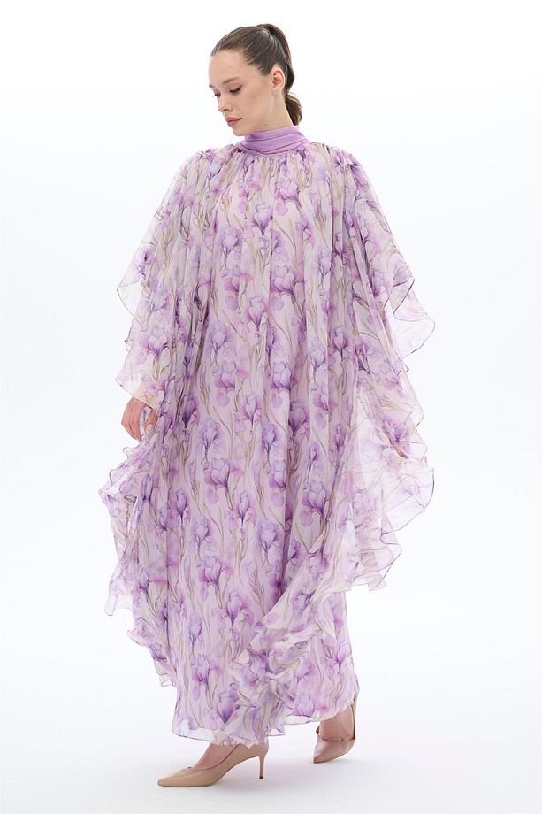 LALE DESENLİ KAFTAN ELBİSE Lila - 6