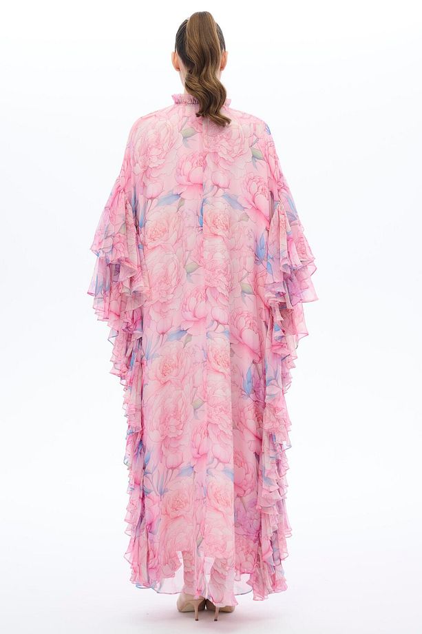 KOLLARI FIRFIR DETAYLI KAFTAN ELBİSE Pembe - 5