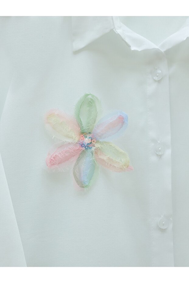 Pullu Çiçek Detaylı Düğmeli Gömlek -Pembe - 2