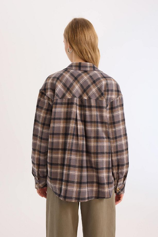 Coool Oversize Geniş Kalıp Kareli Flanel Uzun Kollu Oduncu Ceket Gömlek D5309AX24AU - 5