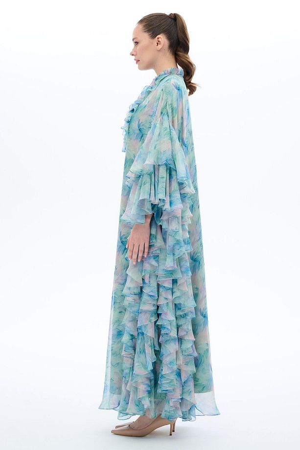 KOLLARI FIRFIR DETAYLI KAFTAN ELBİSE Mint - 4