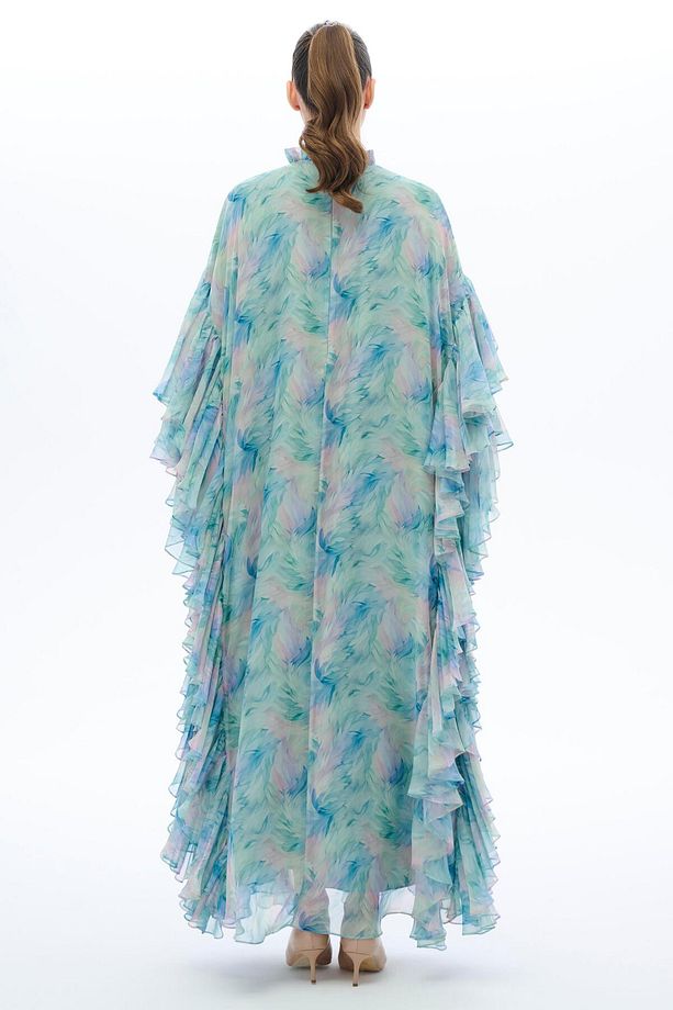 KOLLARI FIRFIR DETAYLI KAFTAN ELBİSE Mint - 5