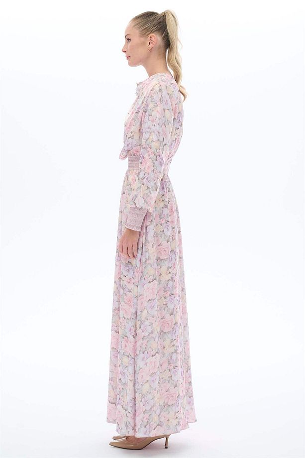 YAKASI DÖKÜMLÜ ELBİSE Pembe - 4