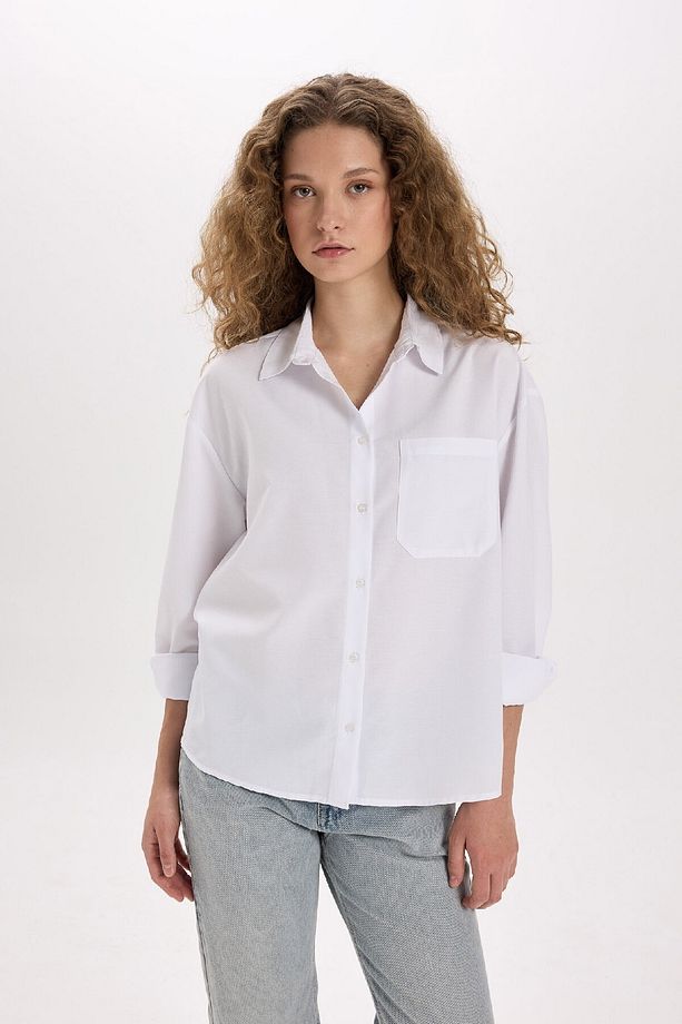 Oversize Geniş Kalıp Poplin Uzun Kollu Gömlek E2294AXNS - 3